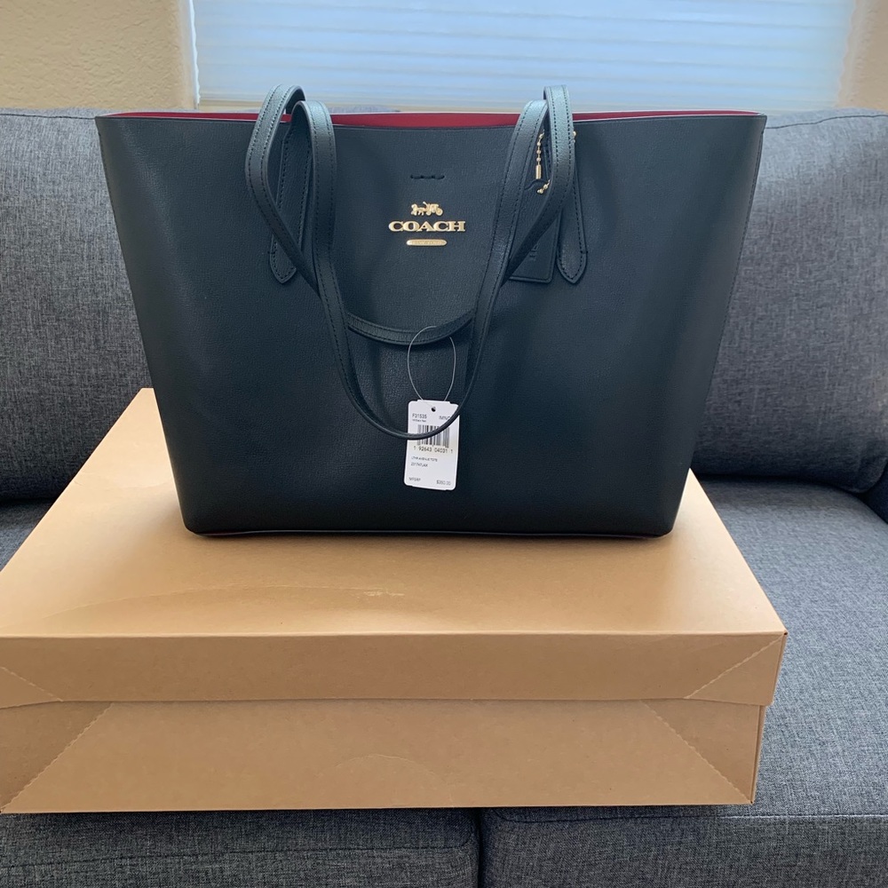 Coach Leather Avenue Tote - Black - Picture 1 of 6